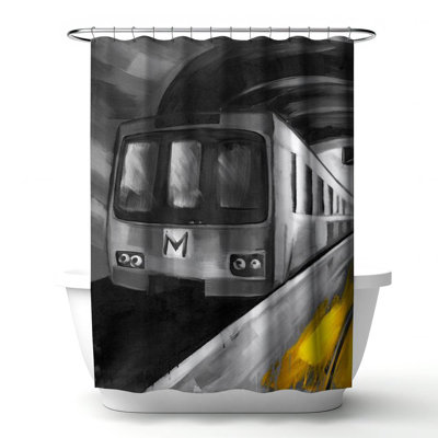 Urban Life Gray Train – Polyester Shower Curtain, Dye Sublimation Print, 71" W × 74" L