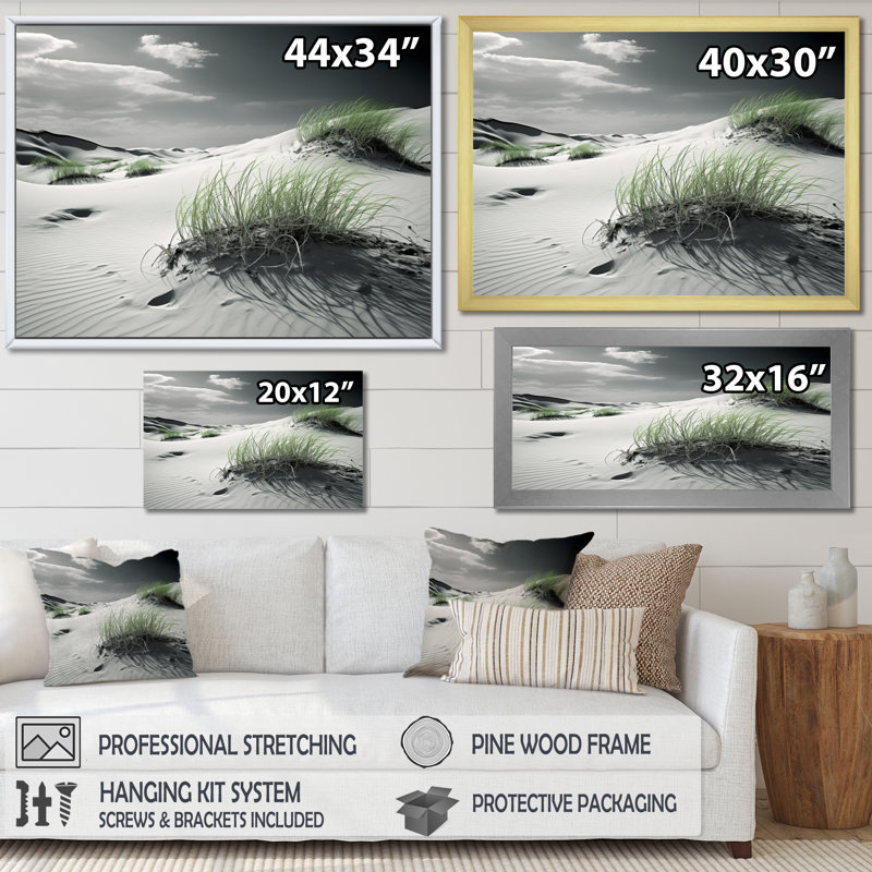 Beach Dunes Grass II, reproduction d'art sur toile, H 12 po x l 20 po x P 1 po, Cadre photo argenté