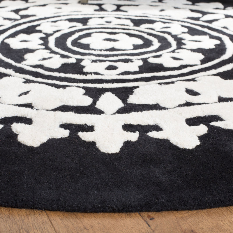 Tapis floral en laine et en viscose touffeté à la main Candelo, Rond 6 pi