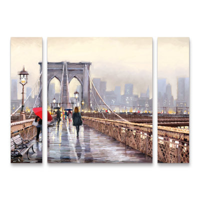 Brooklyn Bridge by The Macneil Studio - 3 Piece Wrapped Canvas Graphic Art Set