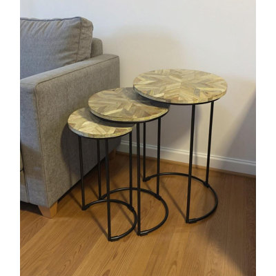  Contemporary Set of Two Natural and Black Nested Tables
