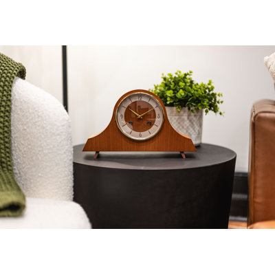Roman Numeral Wood Mechanical Tabletop Clock with Alarm Light Yellow Wood