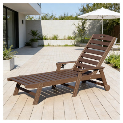 Chaise longue d'extérieur de qualité supérieure avec dossier réglable, chaise longue de piscine en PEHD résistante aux intempéries pour la terrasse et le bain de soleil, brun, capacité de 400 lb