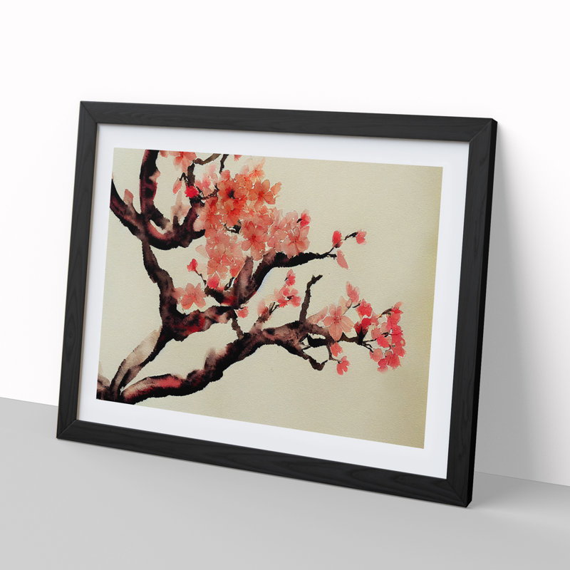 Cherry Blossom Flowers Vol.3 - Single Picture Frame Painting, 46cm H x 64cm W x 2cm D, Black