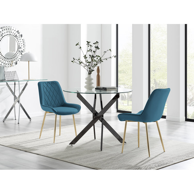 Bernell 2 - Person Dining Set, Blue/Gold