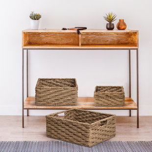 Baum Faux Wicker Woodstrip Edge 3 Piece Plastic Basket Set