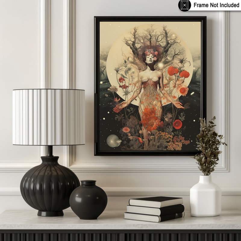 Femme psychédélique et fleurs no 3, Unframed, Poster, 18"H x 24"W