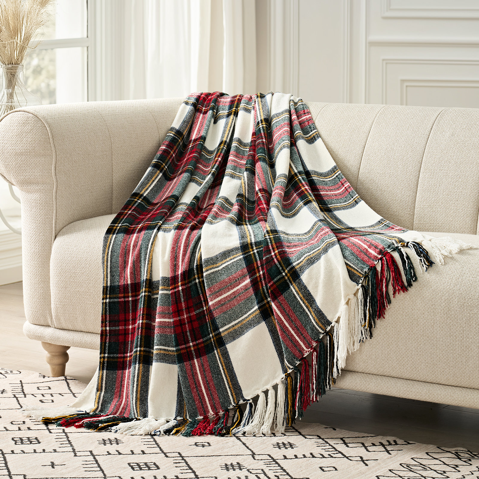 Chenille Throw Blanket, 80" L x 60" W, Christmas Plaid