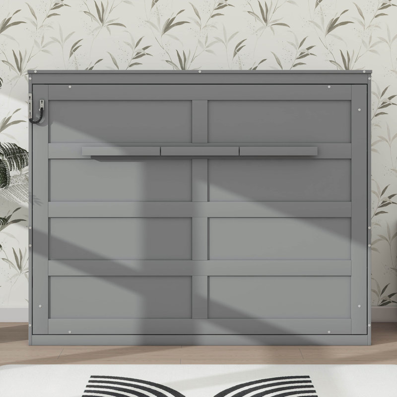Lit escamotable double pleine grandeur au design classique, Gris, Lit double