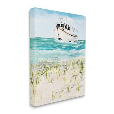 49_Nautical Boat By Coast Grassy Beach, art mural sur toile tendue par Julie Derice