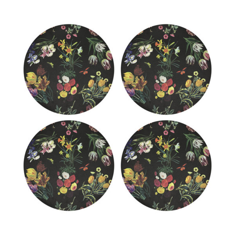 Flora Fauna Pebble 16" Vinyl Placemat, Black