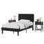 Ensemble de chambre à coucher noire 3 pièces avec lit plateforme tapissier et 2 tables de chevet, cadre de lit de tête de lit réglable avec lattes de bois et tables de chevet, ensemble de 3 meubles de chambre à coucher industriels pour chambre à coucher, appartement, Airbnb, location, chambre d'amis-1069501408
