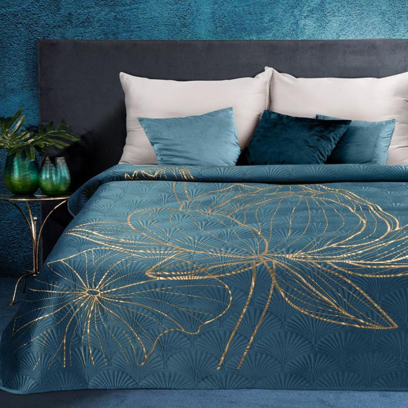 Polito Velvet No Pattern Bedspread, Turquoise, W220 x L240cm