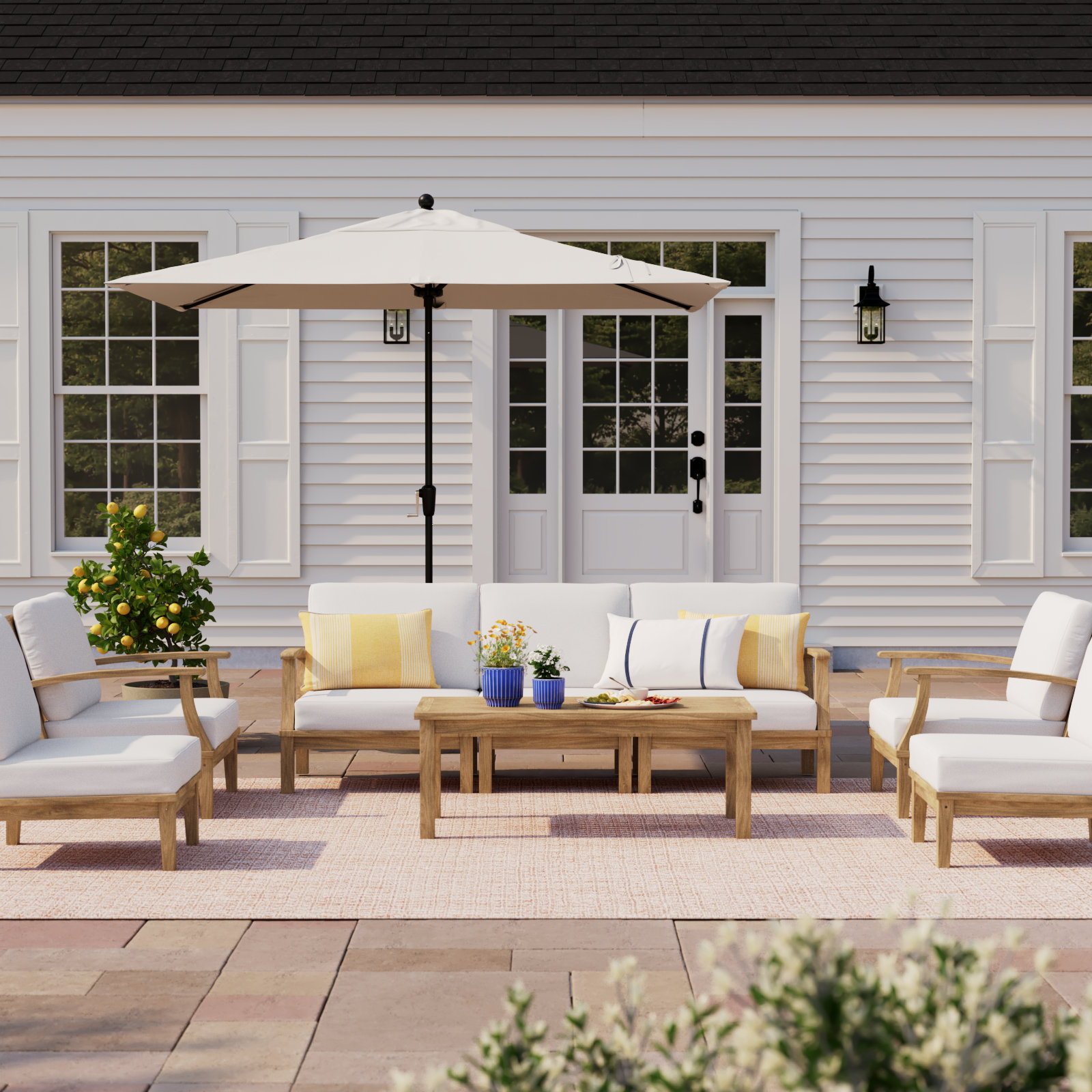 Modway Marina 7-Person Teak Patio Seating Group, Cream
