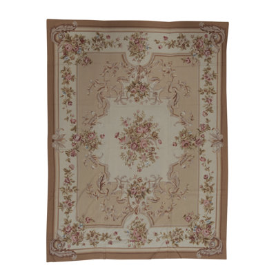 Tapis brun, beige et rose noué à la main de haute qualité