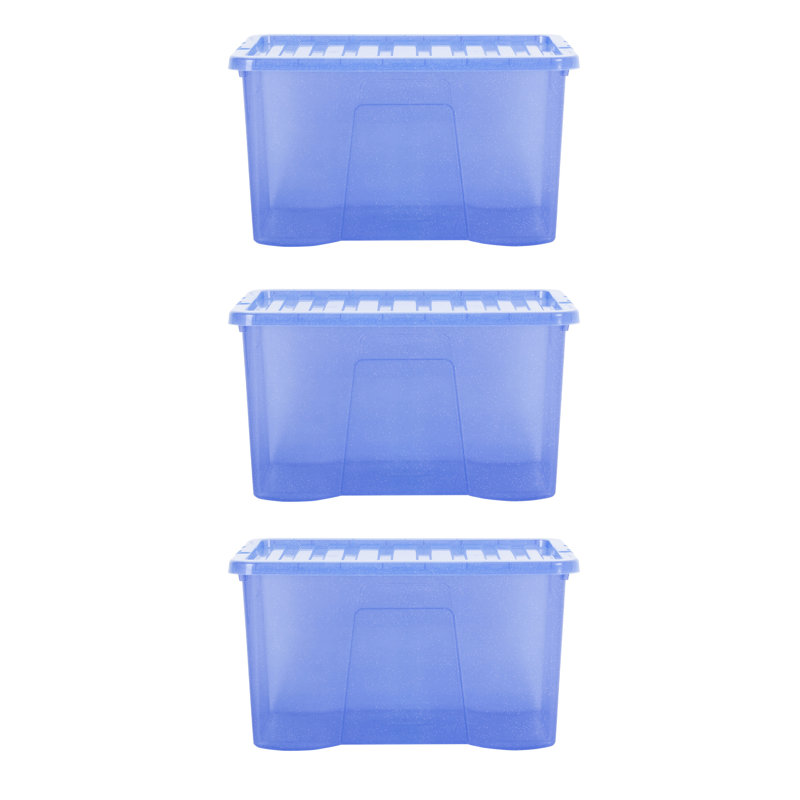 Wham Crystal 60L Plastic Storage Box Pack of 3 Tint Sparkle Blue