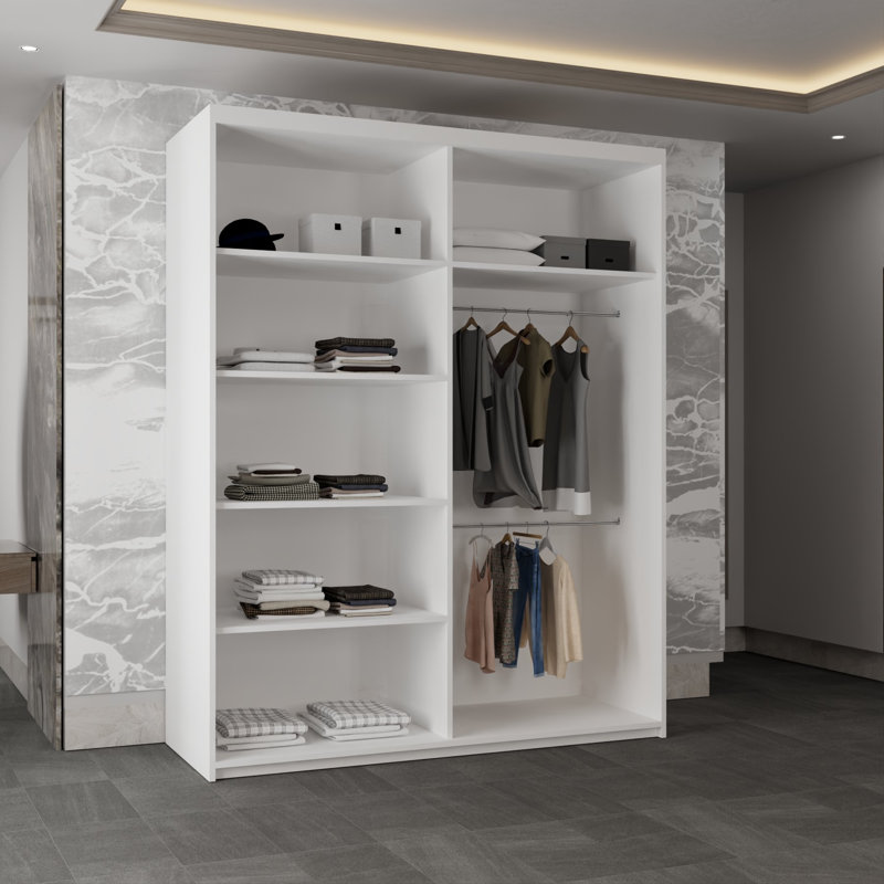 Cevahir 2 Door Manufactured Wood Wardrobe, White, 217cm H x 150cm W x 62cm D