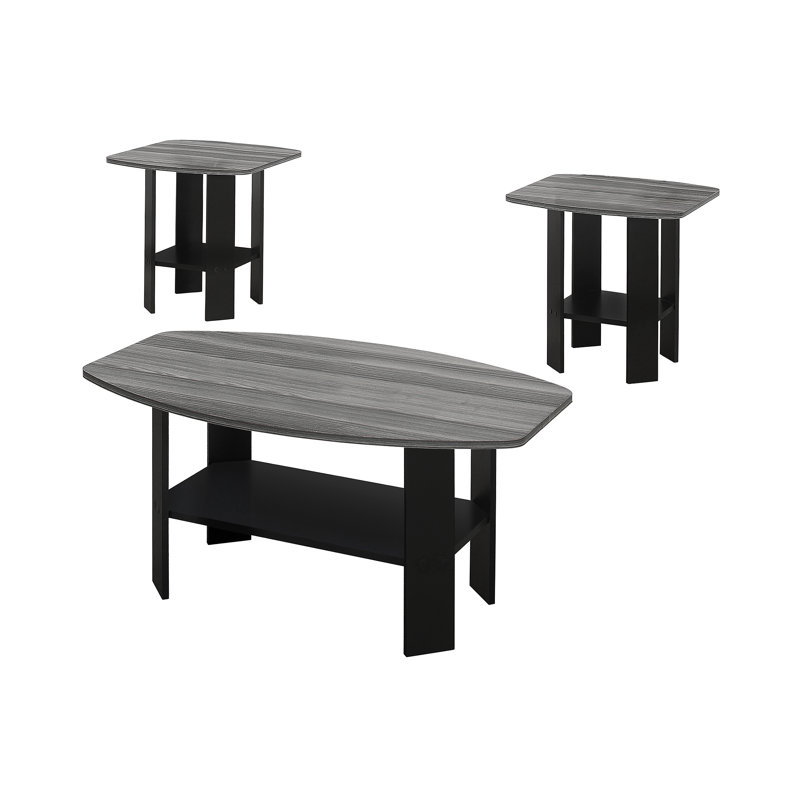 Ensemble de table, ensemble de 3 pièces, café, bout, côté, décor, salon, stratifié noir et gris, transitionnel, Gray/Black