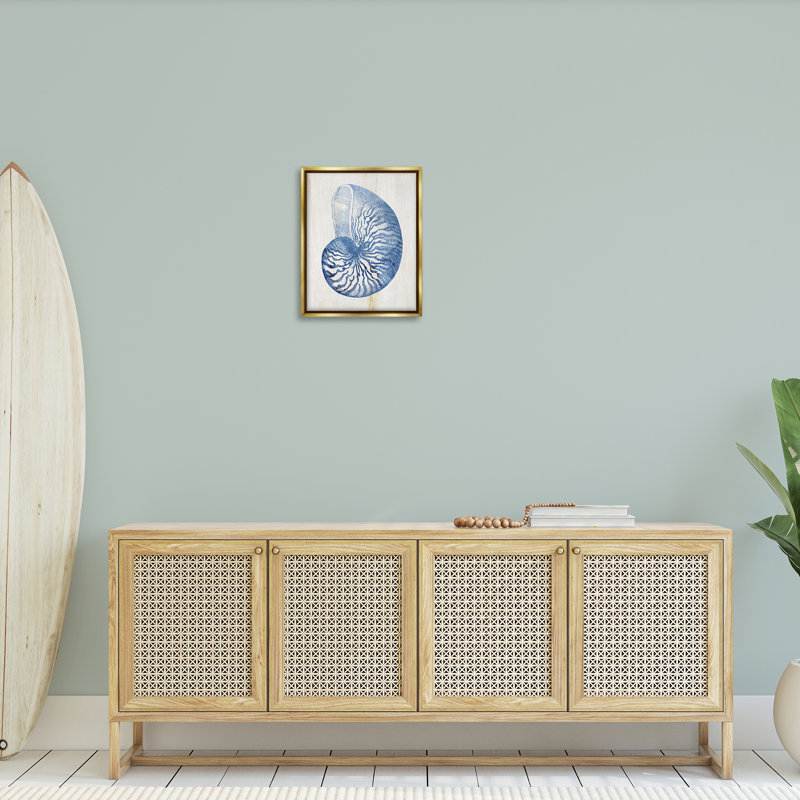 Cadre flottant bleu Nautilus Shell, design par Susan Arnot, H 21 po x l 17 po, Cadre flottant métallique doré