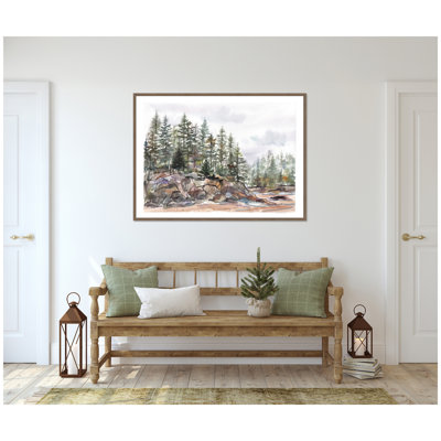 Pine Trees on Rocky Coast by Patricia Shaw Framed Canvas Wall Art Print