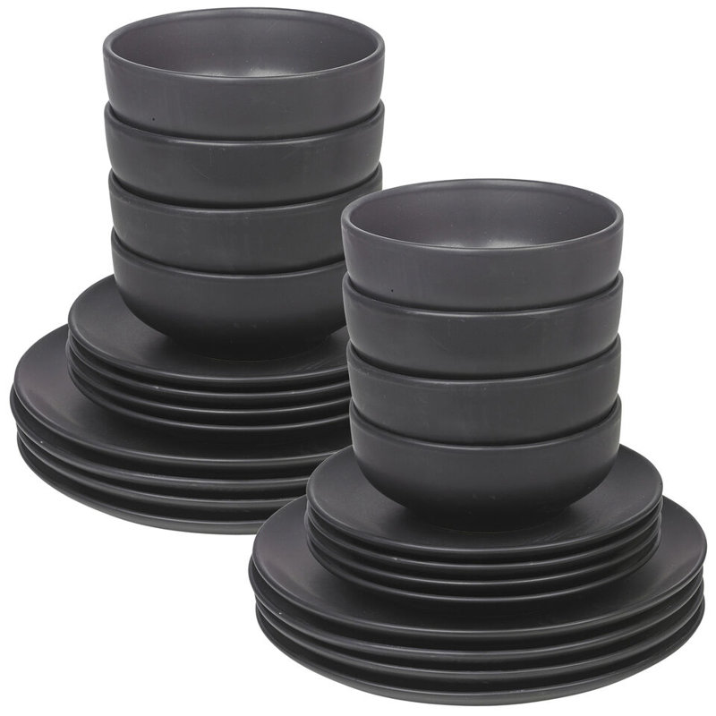 Piece Ceramic Dinnerware Set - Service for 16, Black