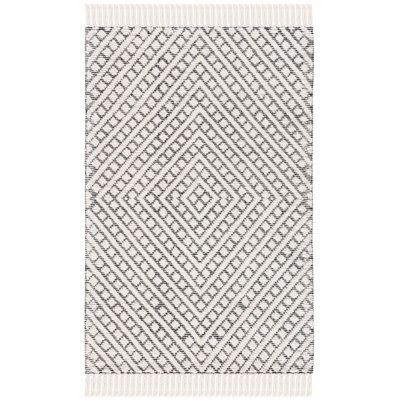 Brashear Hand Loomed Wool/Cotton Rug in Ivory/Black
