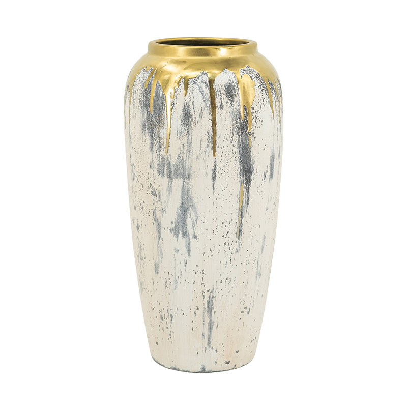 Vase à fleurs - 6,5 po de diamètre x 14 po - or / gris