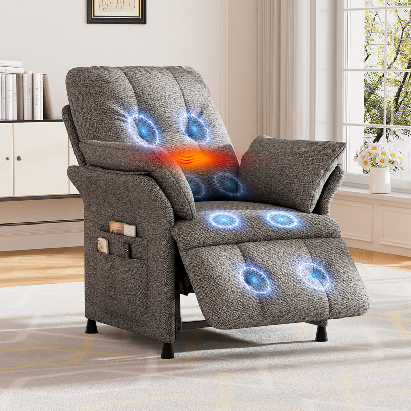 Electric Recliner with Heating and Massage Functions — Power Sofa featuring a Remote Control and 3 Side Pockets; Supports 180° Flat Recline (Sleeping Mode); Suitable for Living Rooms and Home Theaters,Light Gray