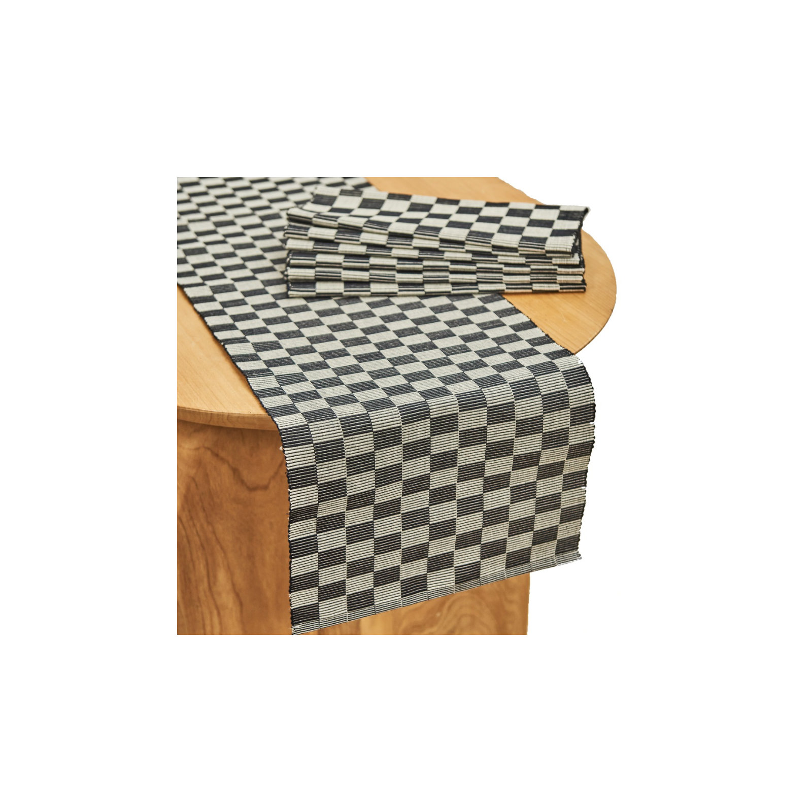 Handloomed Checkered Table Runner, Black