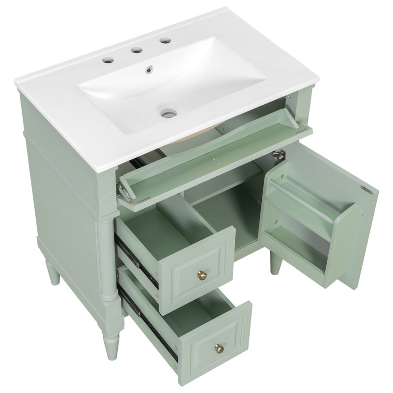 30"W Elegant Bathroom Vanity With Ceramic Sink, Green