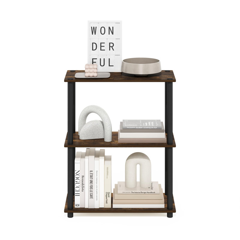 Étagère compacte à 3 niveaux avec support rond, Pin ambré / noir, H 29,6 po x l 23,6 po x P 11,6 po