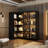 L-Shaped Bookcase Set With Tempered Glass Doors, Aluminum Alloy Frame And 3-Color LED Shelf Lighting