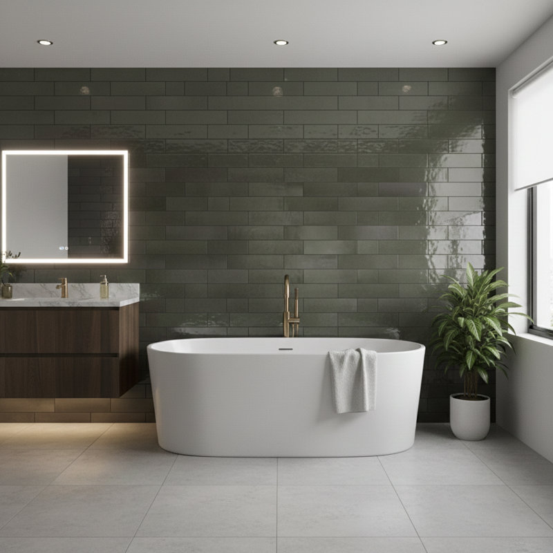 Villagio 4 in. x 16 in. Ceramic Undulated Wall Tile (14.60 Sq. Ft. / Case), Agave