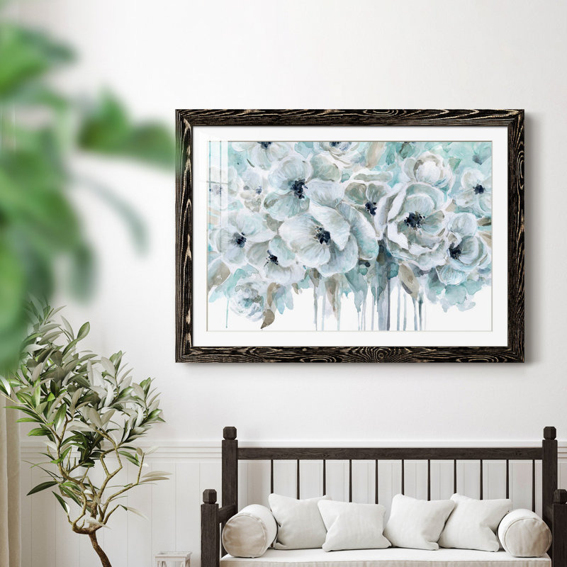 Bleu sarcelle harmonie II - peinture encadrée, H 24 po x l 18 po x P 1,5 po, Cadre noir encadré