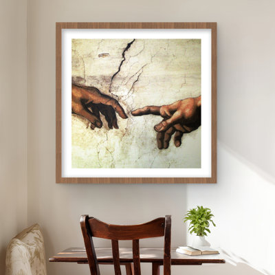 Michelangelo's Creation of Adam - Orange Framed Matted Print