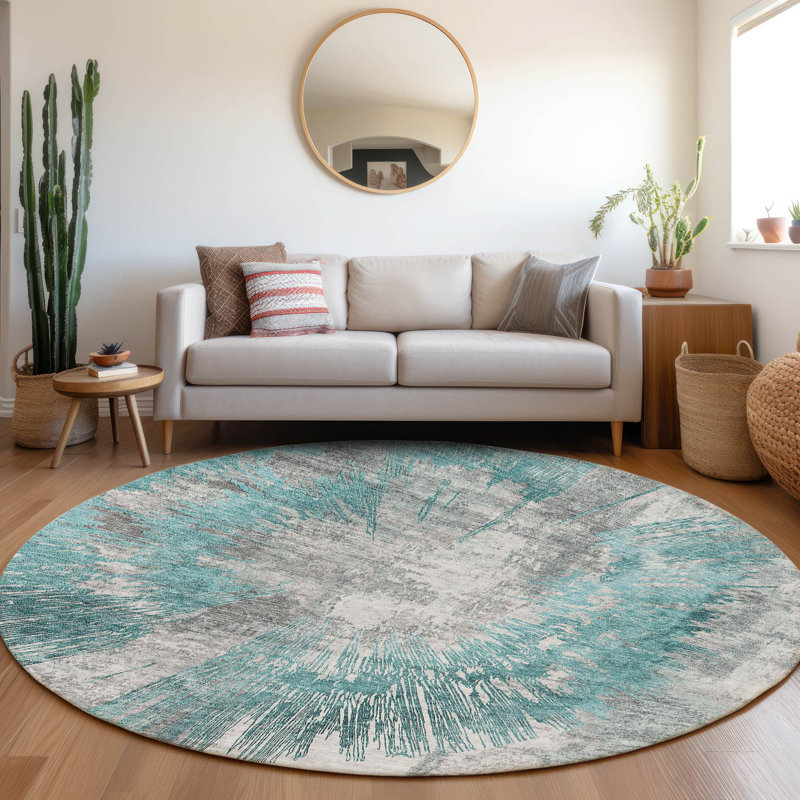 Mahaney Stain Resistant Abstract Area Rug , Round 8'