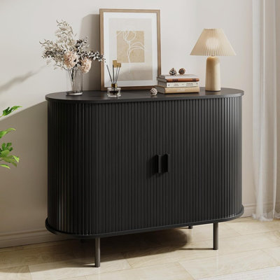 Buffet 40 "à cannelures avec porte coulissante et tablette ajustable 40", noir