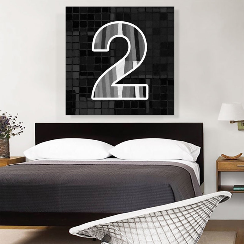 «Modern Modern Black White Alphabet Number 2 Two Chiffre», reproduction d'art textuel sur toile tendue