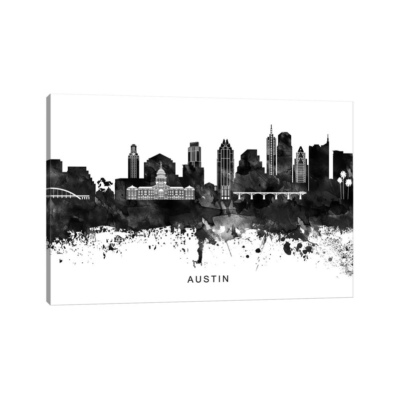 «Austin Skyline Black & White» par Walldecoraddict - Toile tendue avec châssis sur toile tendue, H 8 po x l 12 po x P 0,75 po