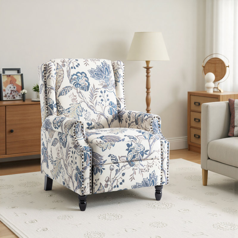 Manual Standard Push Back Recliner, Blue Floral