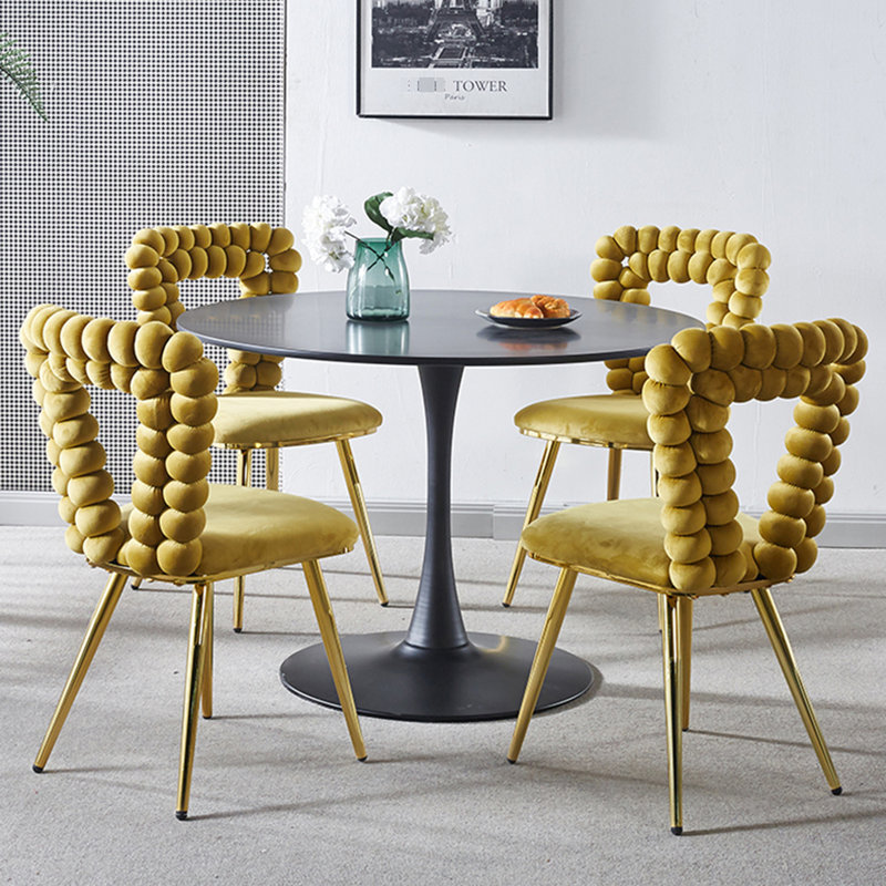Chaise confortable à 2 unités: tissu d'ameublement, pieds, pour le salon, le bureau, le café, la chambre à coucher, moderne et jaune de 2 coussins en fer doux. Dossier de siège. Pour le café. Et rouille. Assemblage simple requis