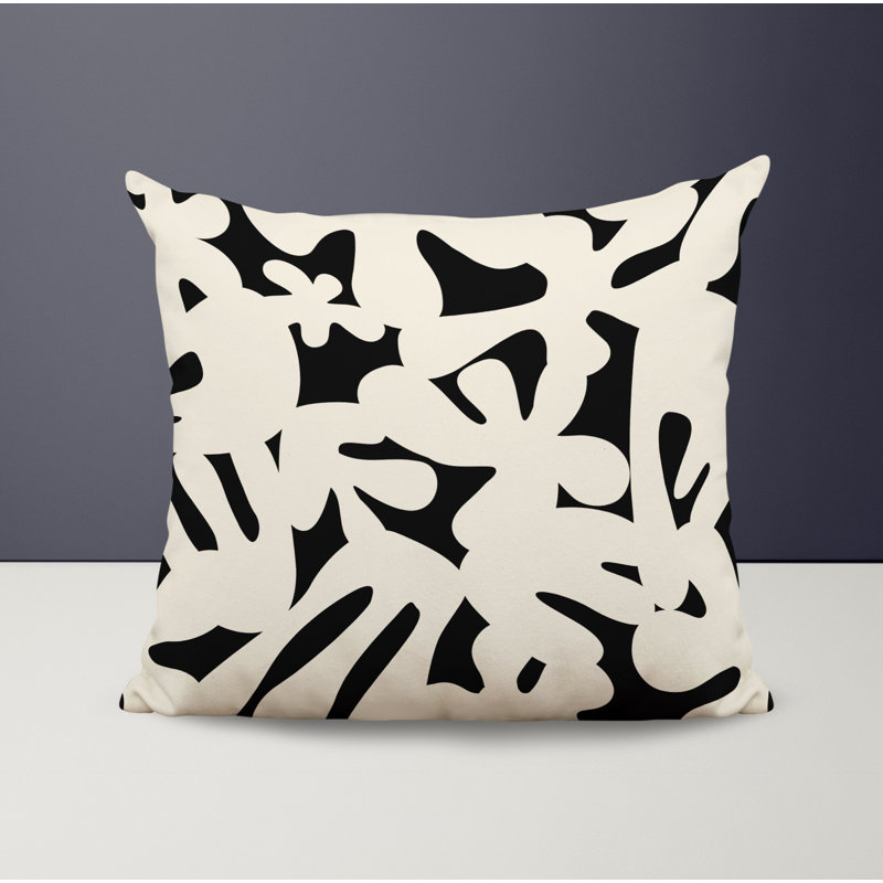 Lara Abstract Outdoor Reversible Throw Pillow, 17" x 17", Black/Off White