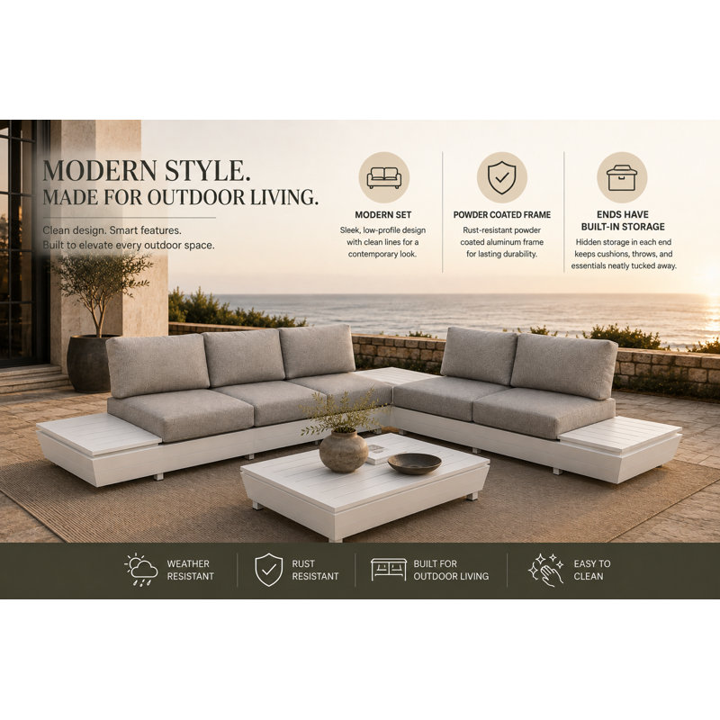Yacht 3 Piece Outdoor Sectional Grey, Gray
