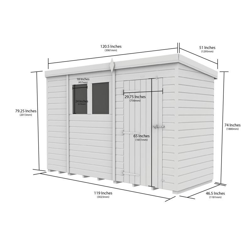 10ft x 4ft Pent Security Shed - Single Door