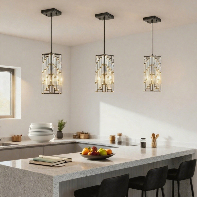 4 Inch Crystal Pendant Light 3 Pack Adjustable Hanging Ceiling Lamp, Gold
