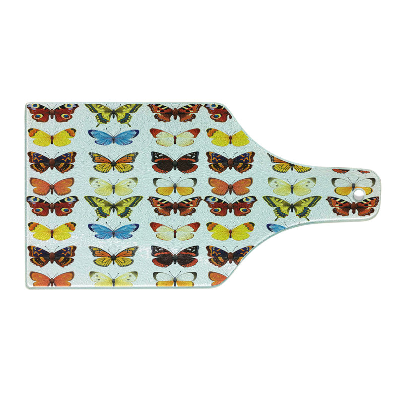 Ambesonne Butterfly Tempered Glass Cutting Board Wings of Spring Colourful Multicolor