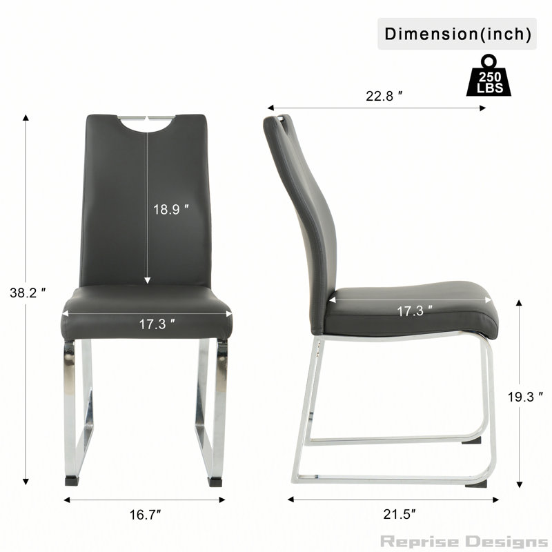 Ensemble de 2 chaises de salle à manger modernes rembourrées en polyuréthane avec pieds en métal, Gris anthracite