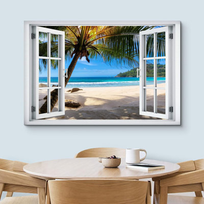 Fenêtre de paysage «Window View Tropical Island Beach Holiday Paradise Nature Scenic Landscape» sur toile