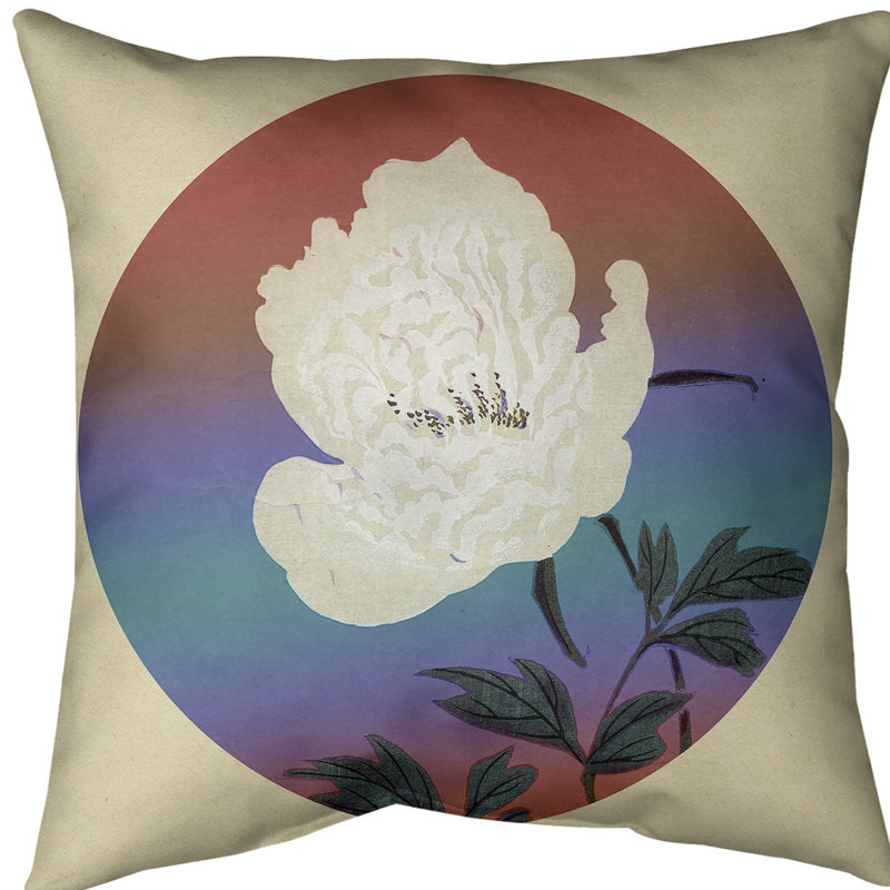 Coussin de peinture à fleur japonaise, 20 po x 20 po, Rouge / Bleu, Faux lin