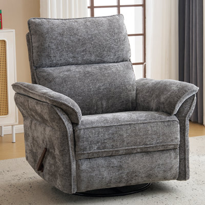 Oversized Recliner Chair, 26" Extra Wide 360° Swivel Rocker Recliner With Adjustable Headrest, Chenille Glider Rocking Nursery Chair With Overstuffed by Latitude Run